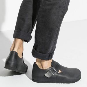 London Birkenstock, oiled black leather size 44